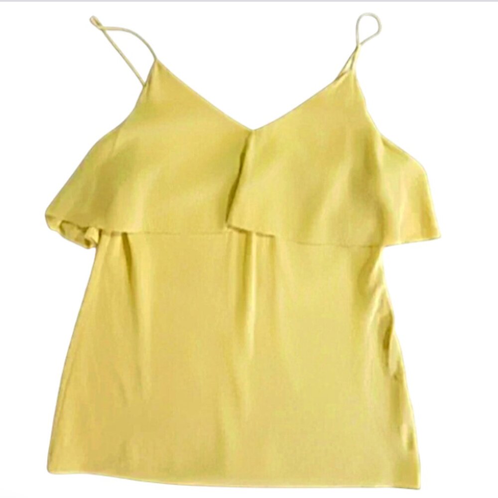 Diane Von Furstenberg SILK Canary Yellow Layered Ruffle Camisole Top Size M EUC